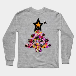 Floral Christmas Tree Bumblebee Long Sleeve T-Shirt